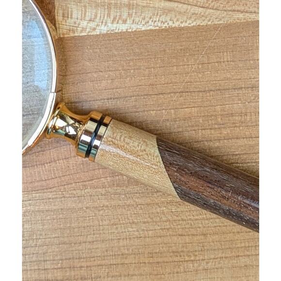 Walnut & Maple Wood Handle Magnifying Glass 7" Handcrafted USA Handheld Gift - Picture 5 of 7